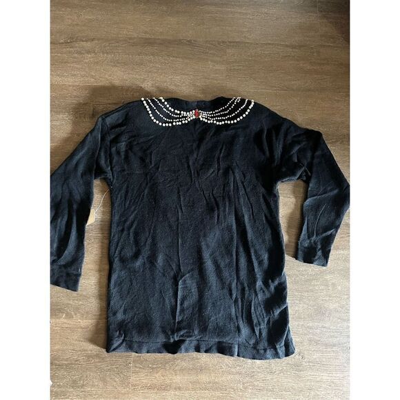 Vtg 90s Outlander Women’s Black Angora Rabbit Hair and Silk Blend Jewels Beads L - Picture 7 of 11